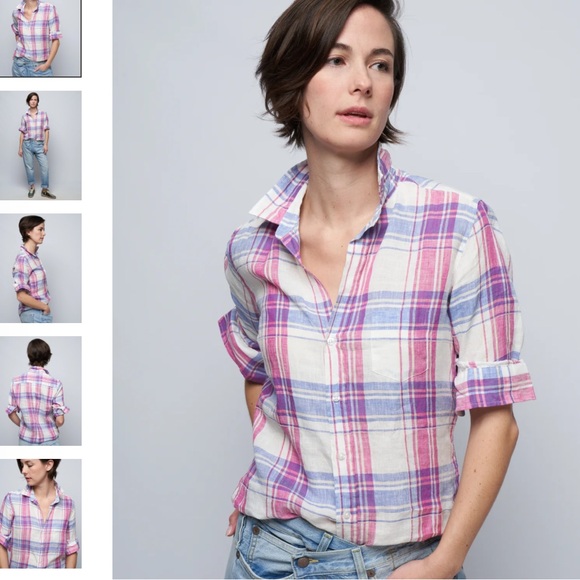 Frank & Eileen Tops - Frank & Eileen Barry Top Blue Pink Plaid Button Up Linen Blend Size XS